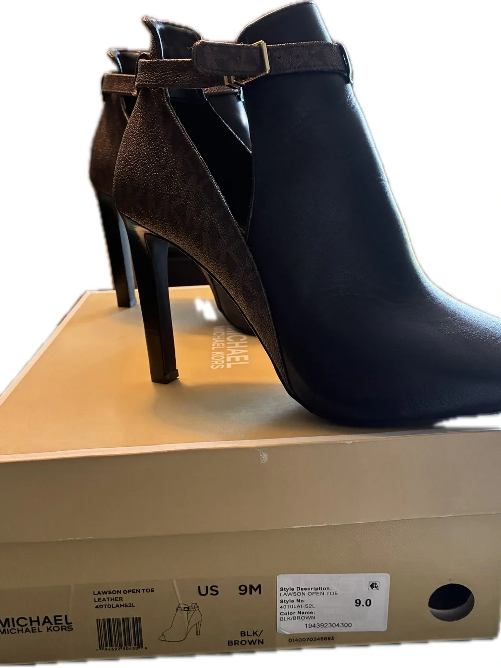 Michael Kors Black and Brown Leather Ankle Booties with Buckle Strap
